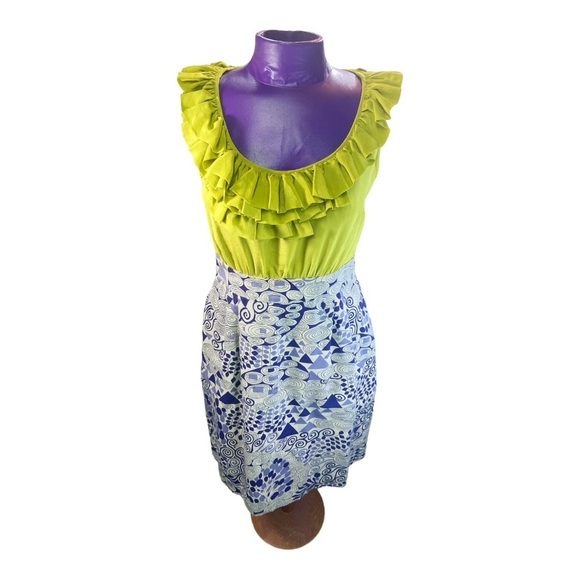 Maeve Anthropologie seaside fields green blue ruffle sleeveless minidress 4 - Picture 1 of 11